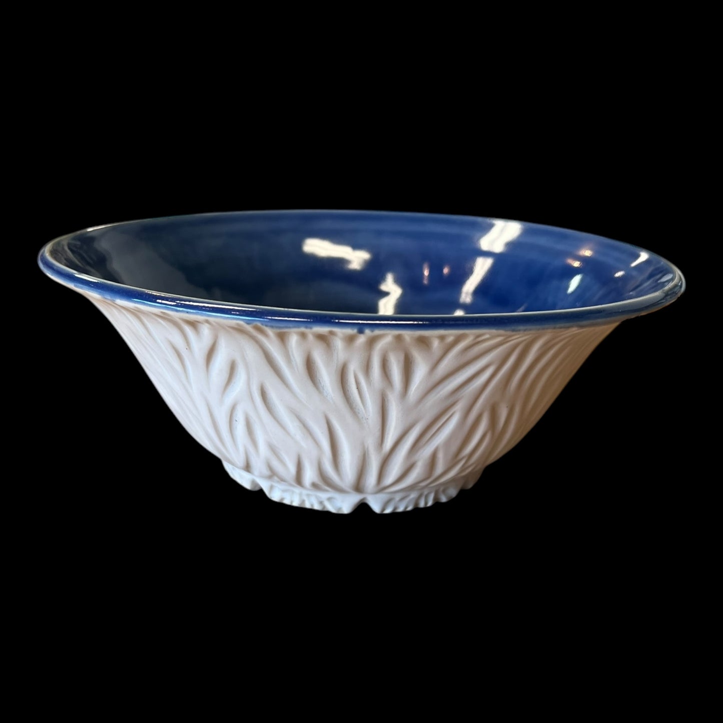 Carved Bowl with Glossy Blue