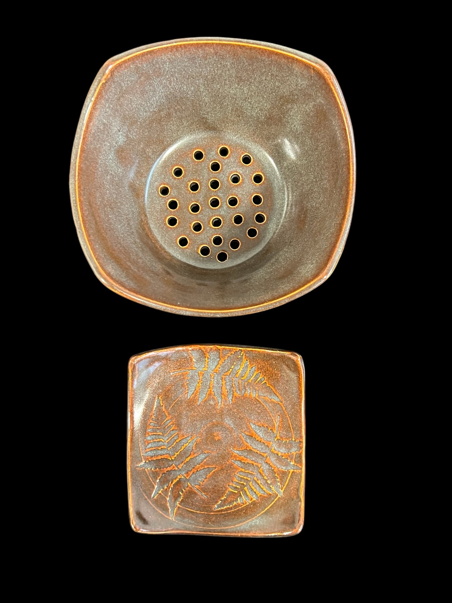 Satin Matte Fern Berry Bowl in Misty Autumn Glaze