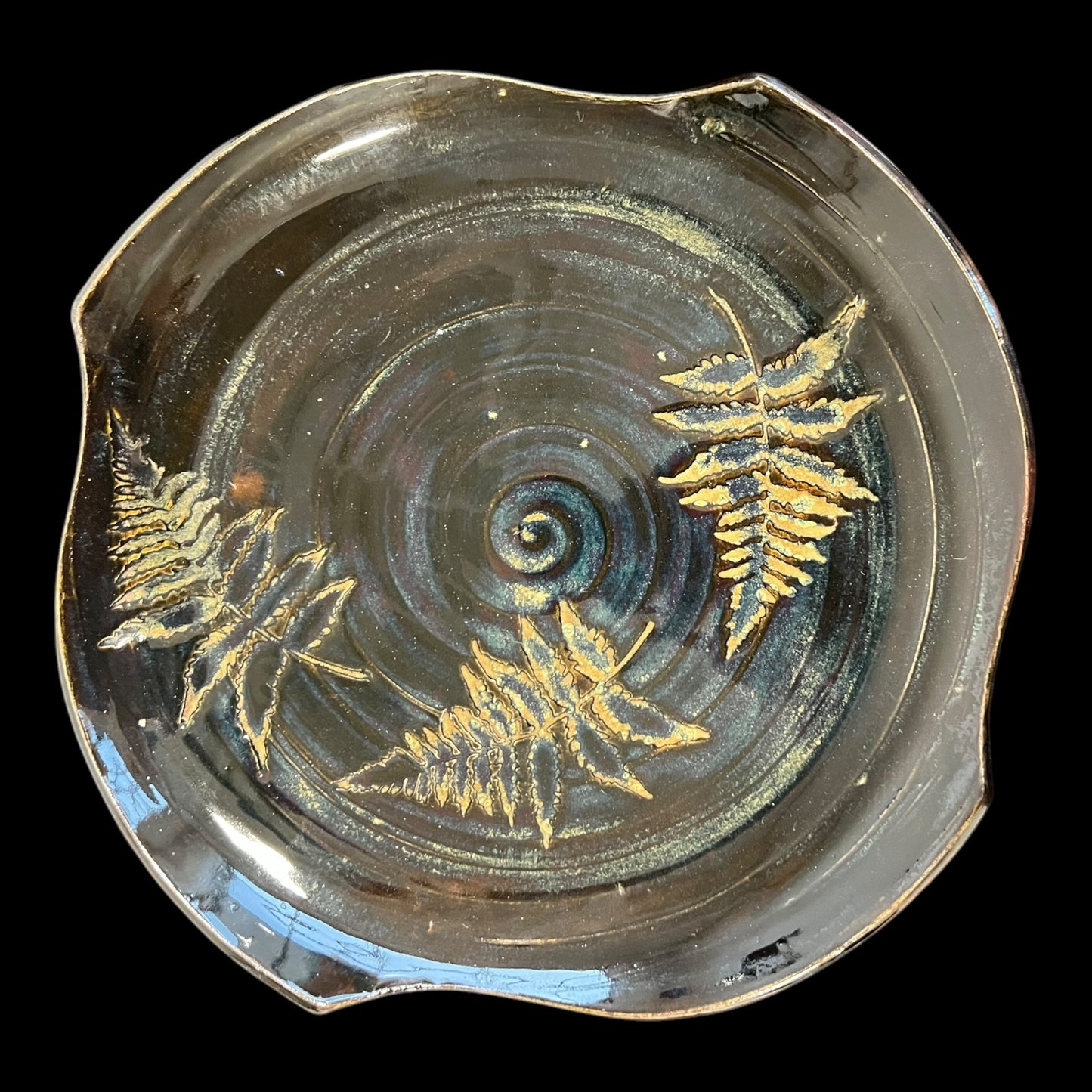 Fern Plate in Glossy River Rock Glaze