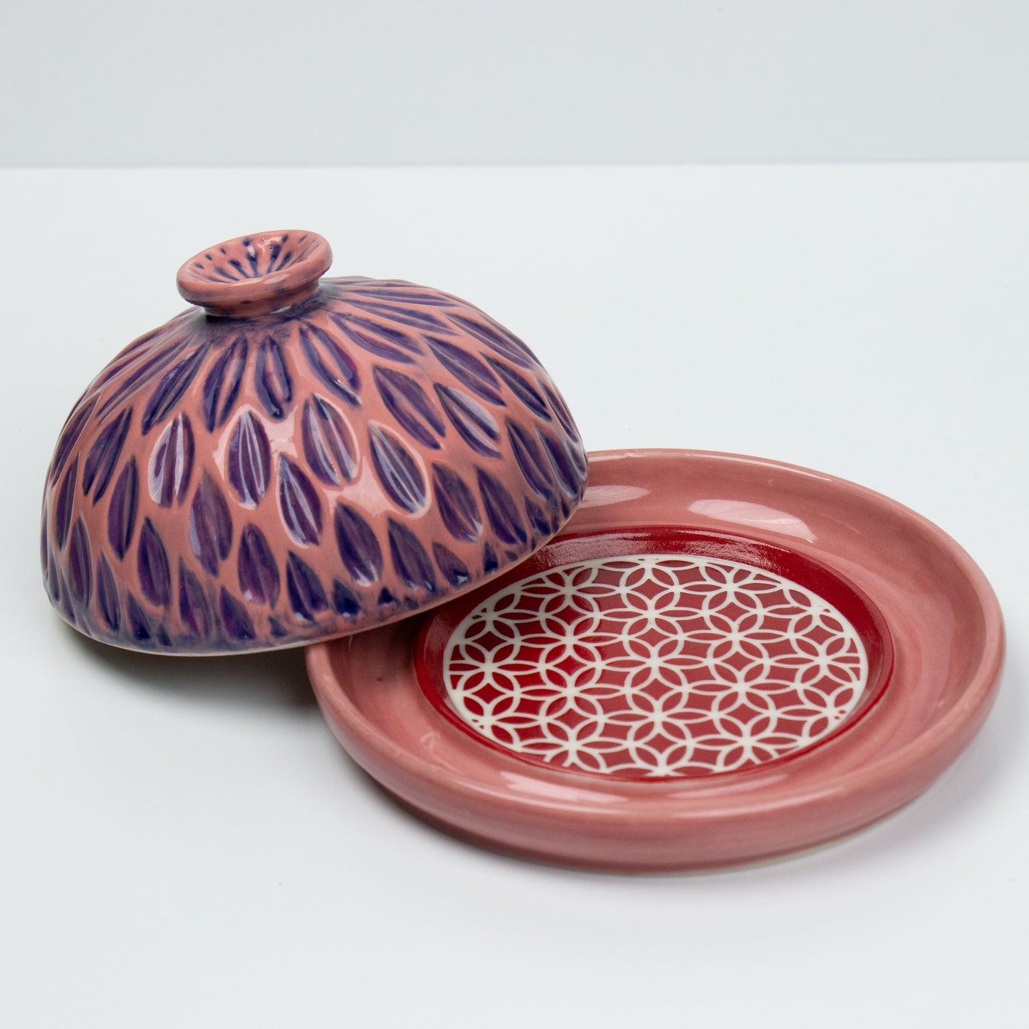 Pink Dahlia Butter Dish