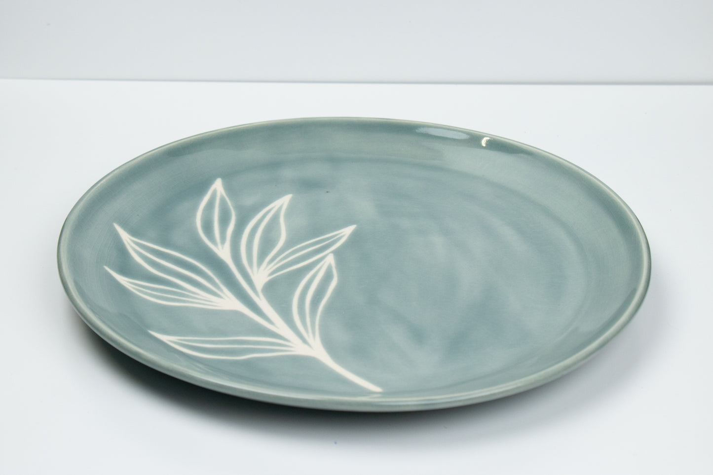 Turquoise Serving Platter with White Leaf