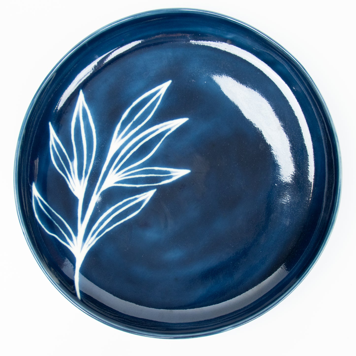 Blue Serving Plate with White Leaf