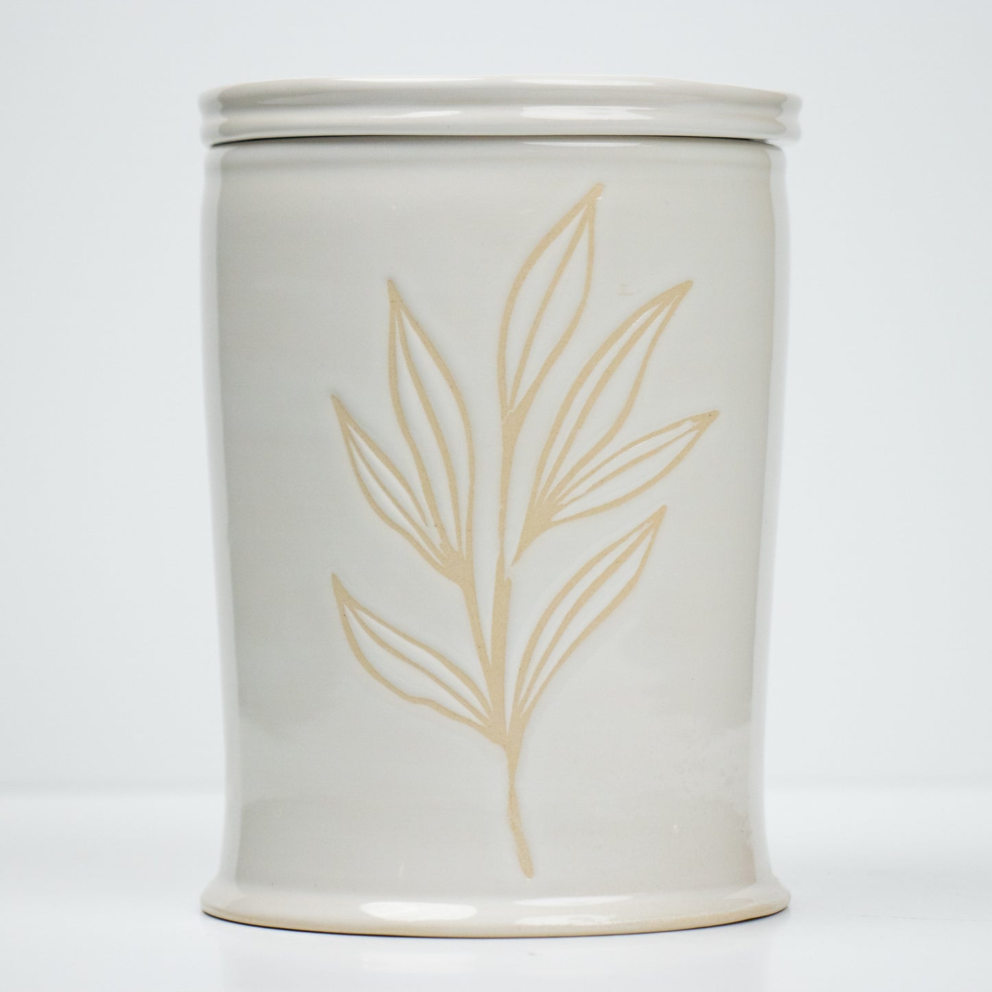 White Leaf Canister with Lid