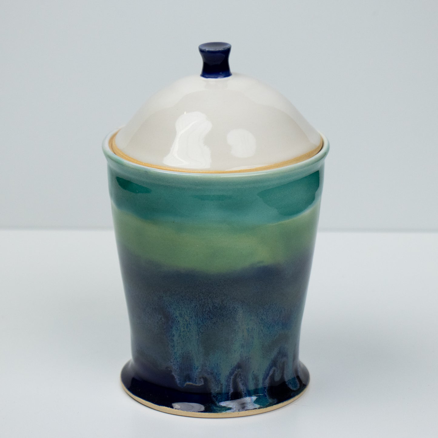 Blue-Green Canister with White Lid