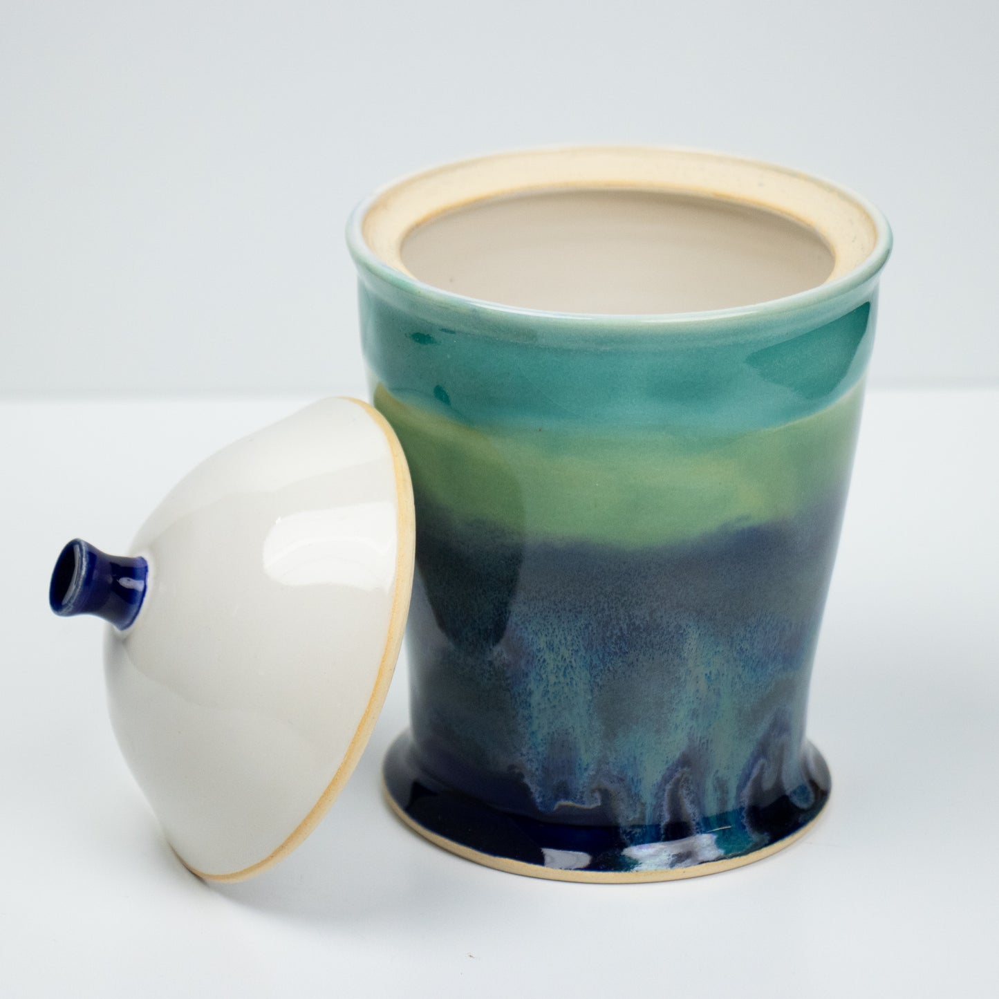 Blue-Green Canister with White Lid