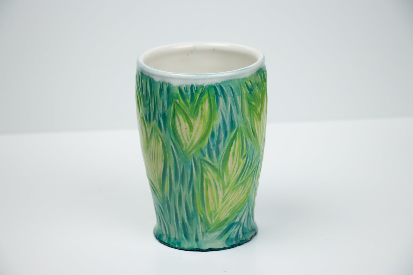 Carved Blue-Green Leaf Tumbler