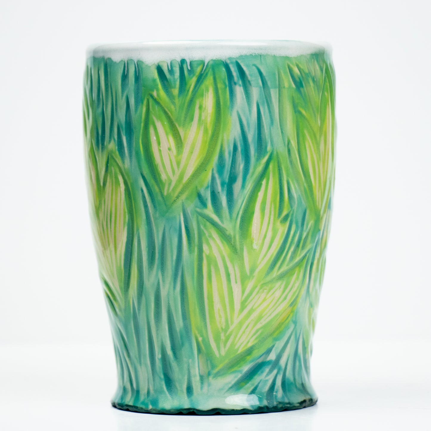 Carved Blue-Green Leaf Tumbler