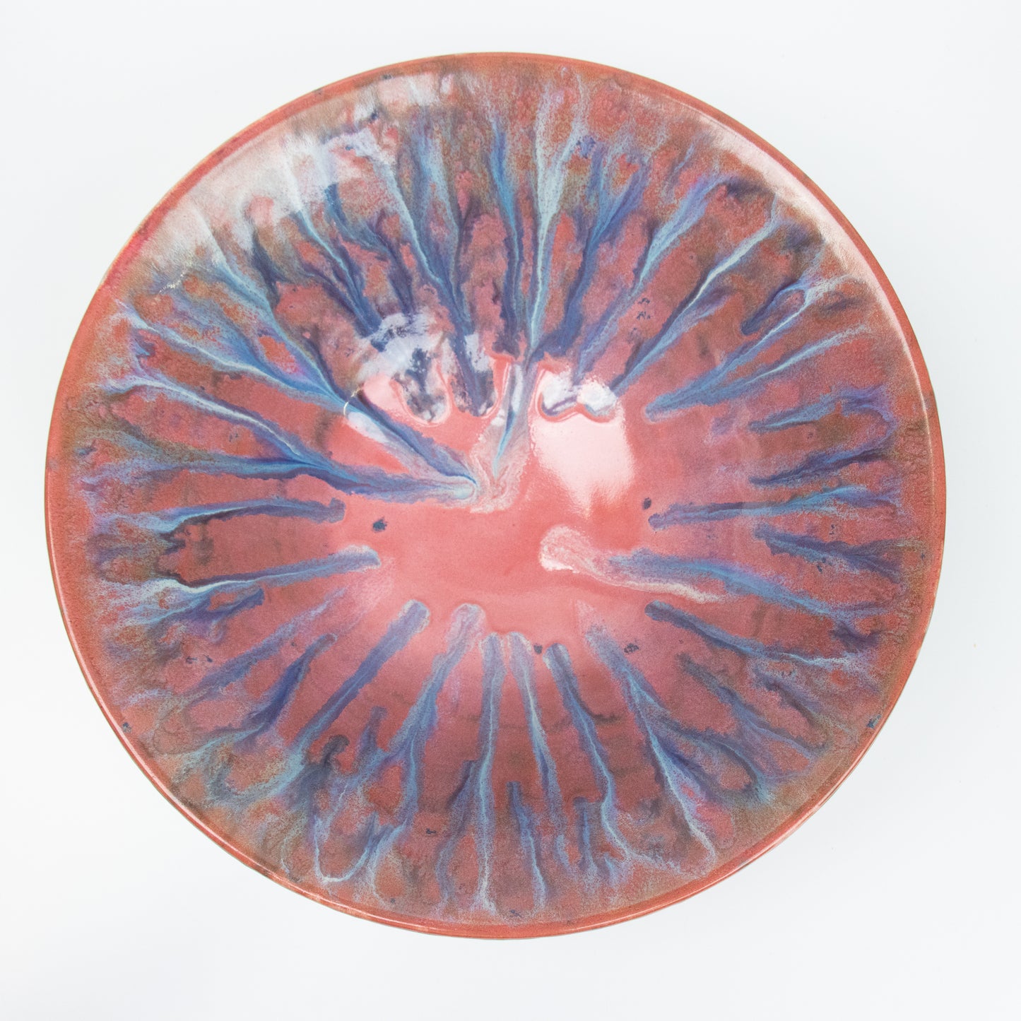 Carved White Bowl with Drippy Pink Glaze