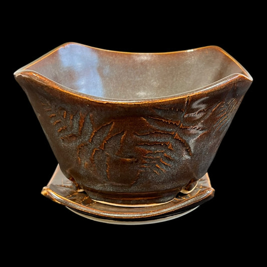 Satin Matte Fern Berry Bowl in Misty Autumn Glaze