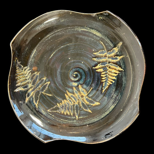 Fern Plate in Glossy River Rock Glaze