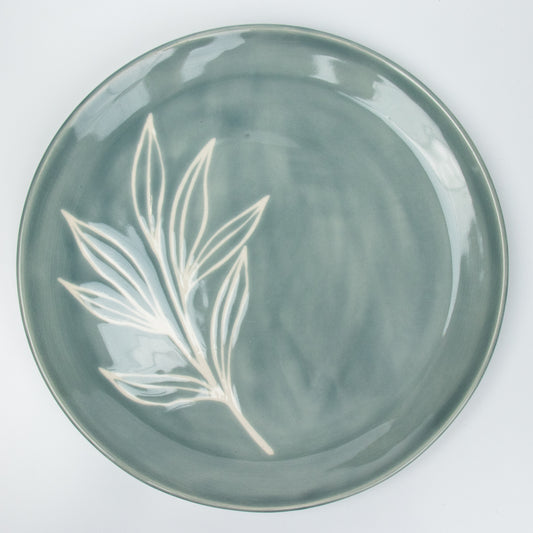 Turquoise Serving Platter with White Leaf