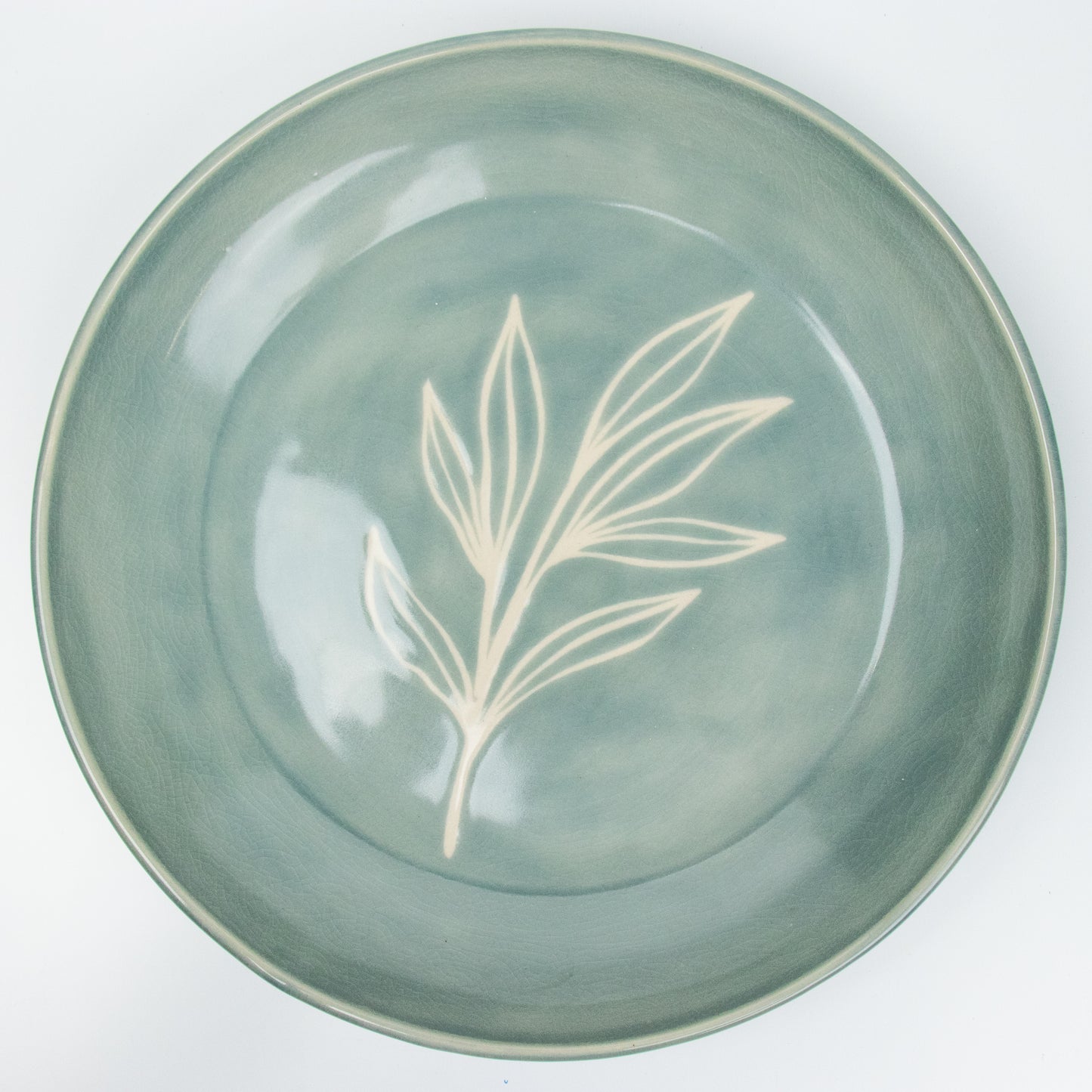 Turquoise Serving Plate with White Leaf