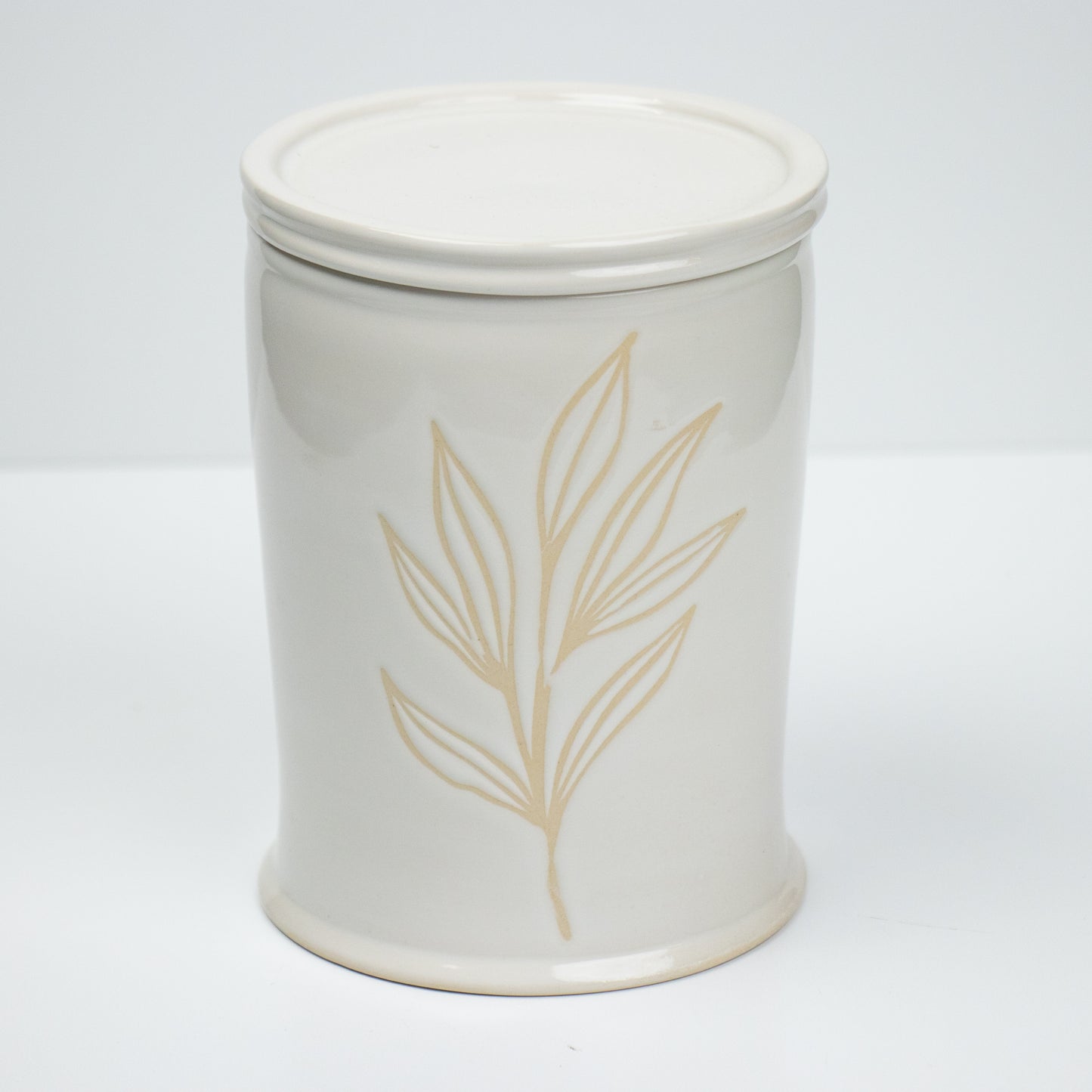 White Leaf Canister with Lid