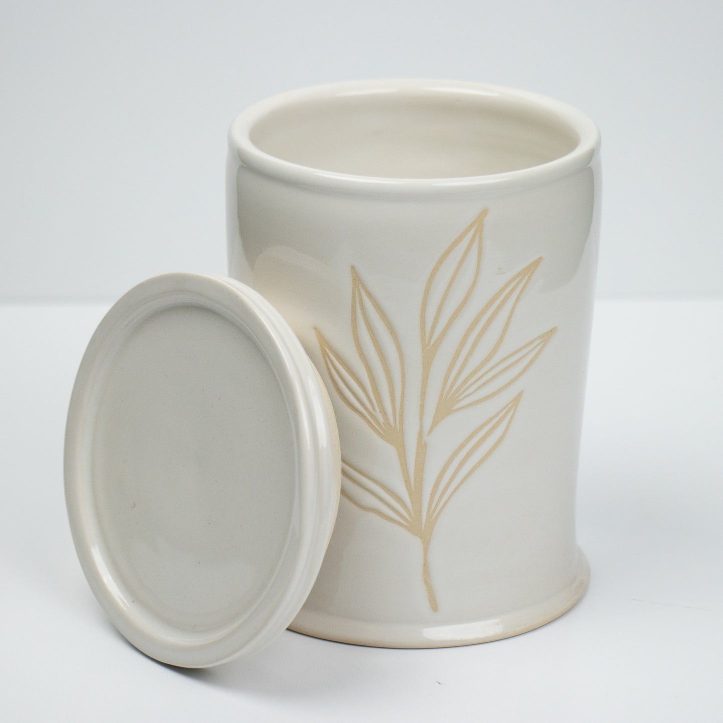 White Leaf Canister with Lid