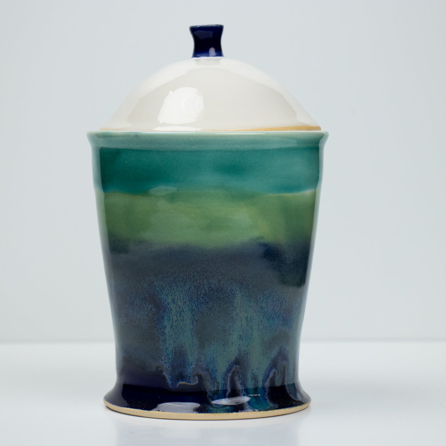 Blue-Green Canister with White Lid