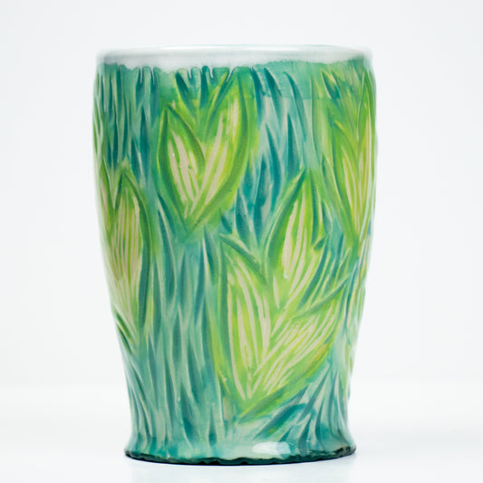 Carved Blue-Green Leaf Tumbler